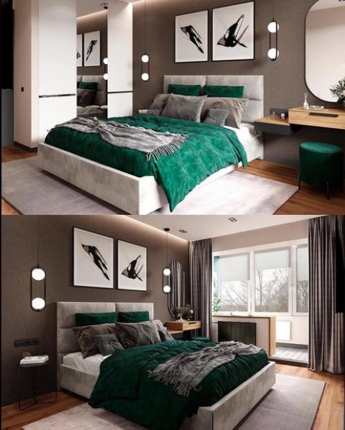 Шикарный дизайн квартиры с темно-зелеными акцентами и лаконичным декором. 03