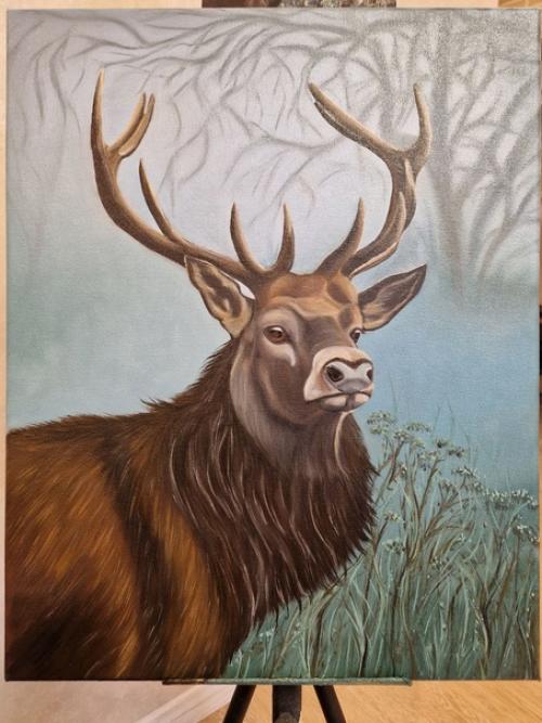 Живопись масло олень холст 50x40. 03