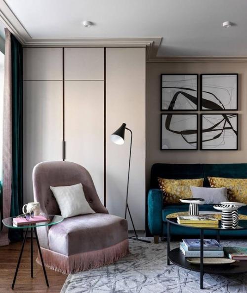 Дизайн однокомнатной квартиры в современном стиле с использованием модных оттенков. 06