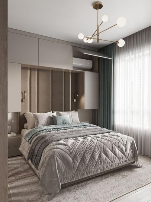 Красивый, современный интерьер спальни - гостиной площадью 17 кв. 01