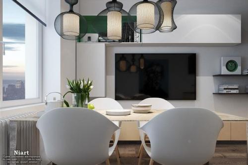 Интерьер прямоугольной студии 39 кв. 05