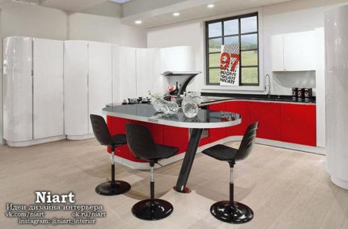 Контрастные кухни в красно - белом цвете. 08