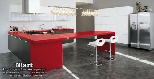 Контрастные кухни в красно - белом цвете. 07