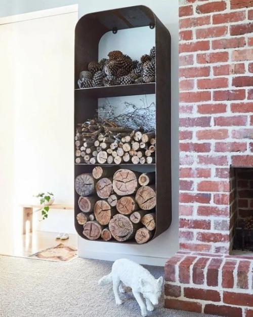 Дровник у камина - не просто хранилище для поленьев, а важный элемент уютного интерьера! 03