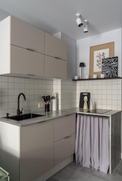 Интерьер маленькой квартиры - студии 20, 7 м 2 (23, 6 м 2 с балконом) в ЖК 9 ярдов в Воронеже. 01