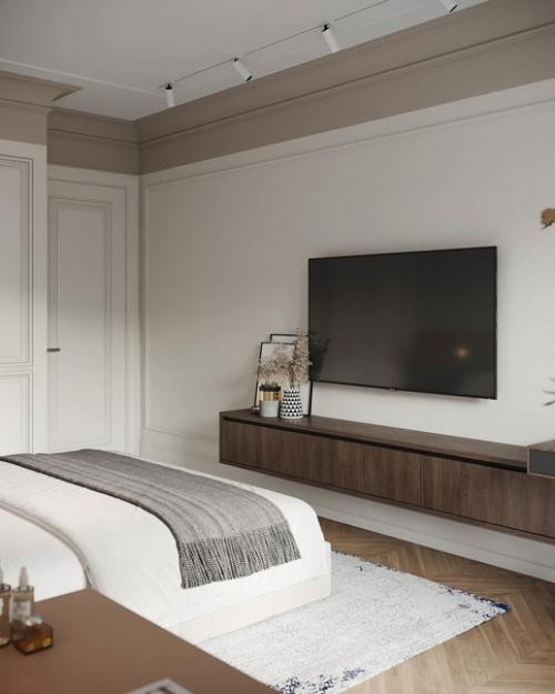 Спальня в бежевых оттенках с деревянными акцентами. 03