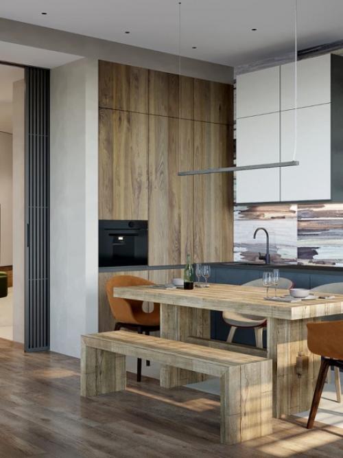 Интерьер квартиры, современный стиль, спокойные тона, диван как центр притяжения, с игрой цветов. 09