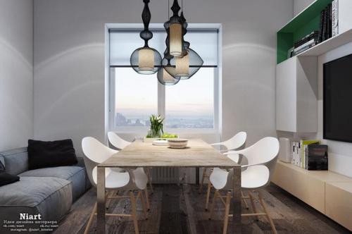 Интерьер прямоугольной студии 39 кв. 03