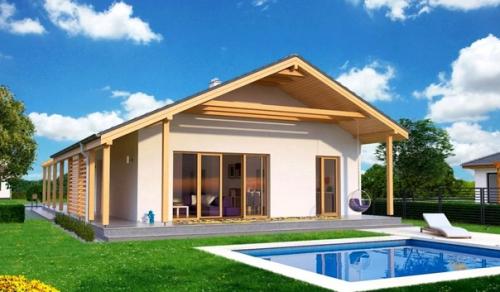 Фасады и планировка одноэтажного дома c террасой. 01