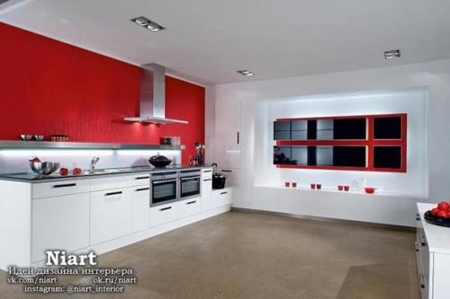Контрастные кухни в красно - белом цвете. 05