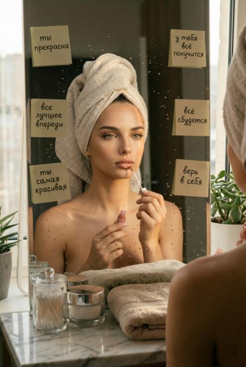 Экстремально крупный портретный кадр через зеркало, эквивалент 50mm на полном кадре, f/1.  