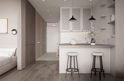 Современный монохромный интерьер квартиры площадью 45 кв. 05