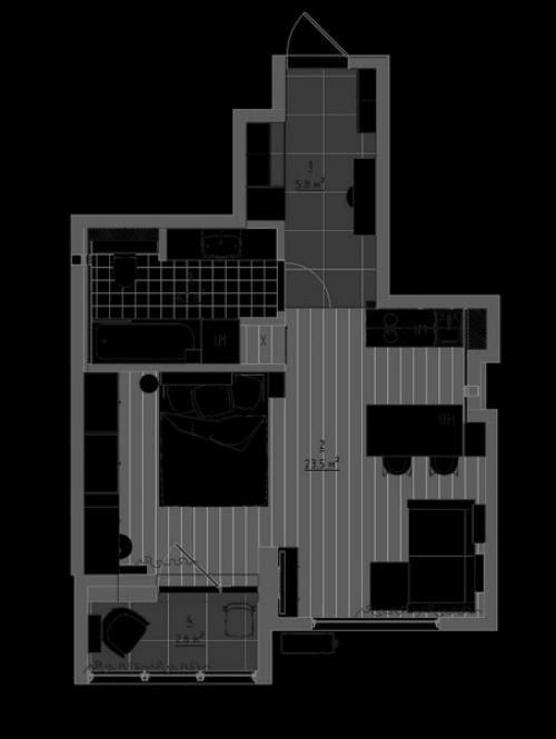 Современный монохромный интерьер квартиры площадью 45 кв. 09