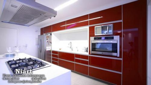 Контрастные кухни в красно - белом цвете. 09