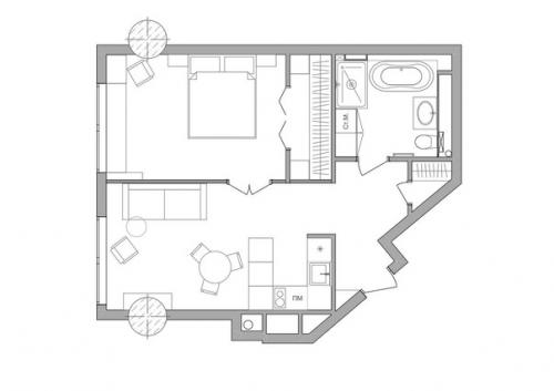 Интерьер однокомнатной квартиры 48 кв. 09