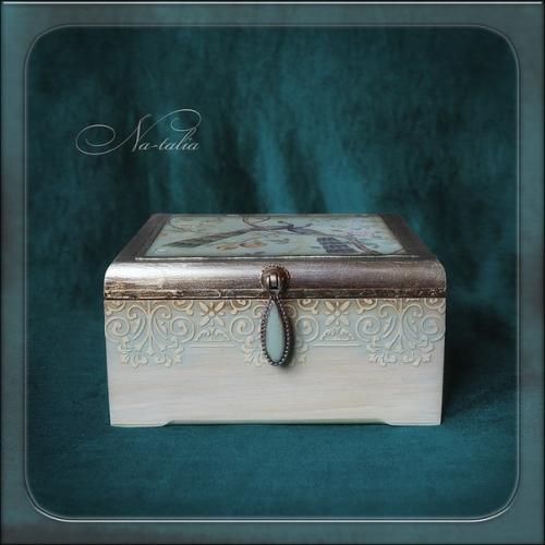 Чайная шкатулка.  Ничего сверхъестественного: декупаж, поталь, трафарет, морилка, Раскрас. 03