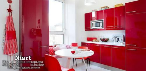 Контрастные кухни в красно - белом цвете. 01