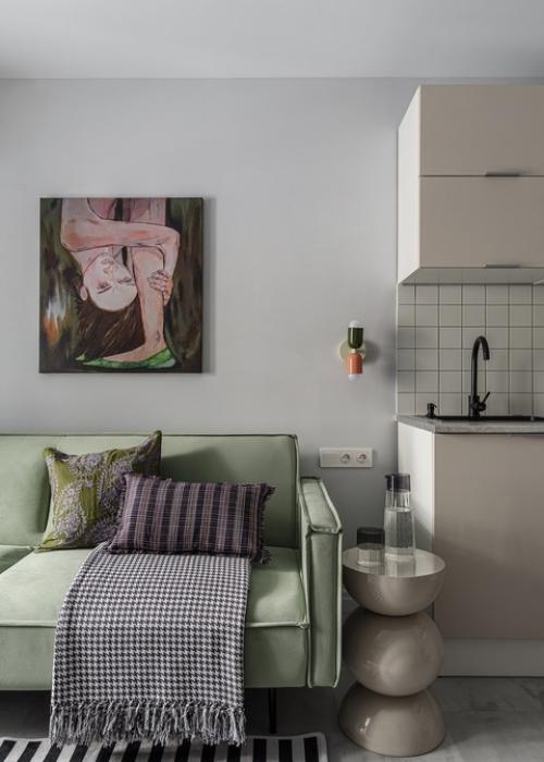 Интерьер маленькой квартиры - студии 20, 7 м 2 (23, 6 м 2 с балконом) в ЖК 9 ярдов в Воронеже. 05