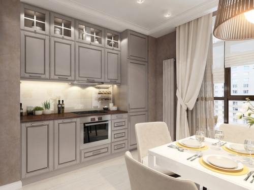 Кухня в светлом сером цвете. 01