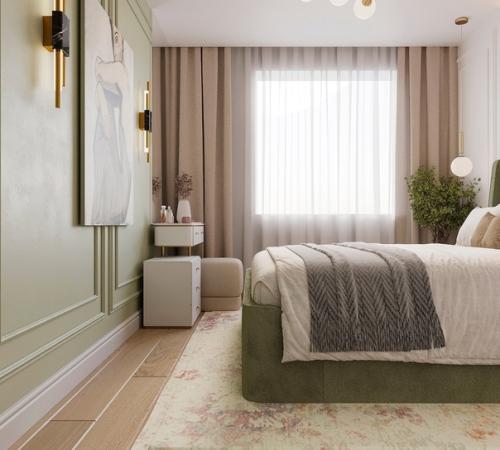 Легкий, воздушный интерьер спальни площадью 13 кв. 01