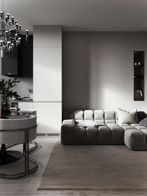 Безупречный стиль: нарядный интерьер однокомнатной квартиры площадью 41 квадратный метр. 01