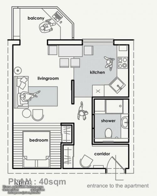 Эклектичный интерьер квартиры - студии 40 кв. 09