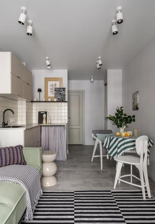 Интерьер маленькой квартиры - студии 20, 7 м 2 (23, 6 м 2 с балконом) в ЖК 9 ярдов в Воронеже. 03