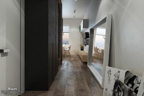 Интерьер прямоугольной студии 39 кв. 07