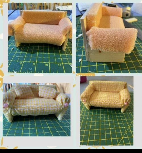 Мягкая мебель в миниатюре: мы создаём диван для кукольного интерьера. 02