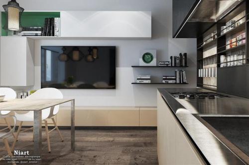 Интерьер прямоугольной студии 39 кв. 02