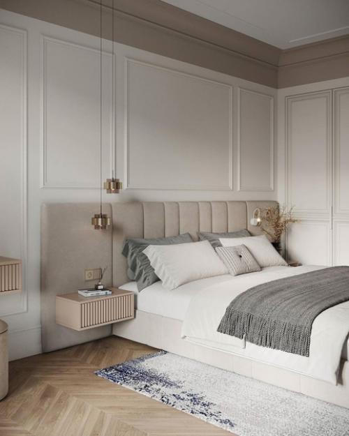 Спальня в бежевых оттенках с деревянными акцентами. 04