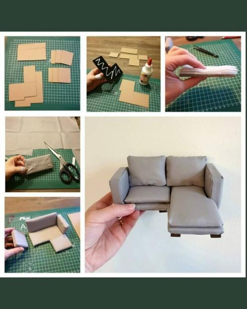 Мягкая мебель в миниатюре: мы создаём диван для кукольного интерьера. 04