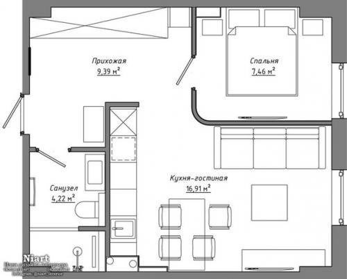Современный дизайн квартиры 38 кв. 09