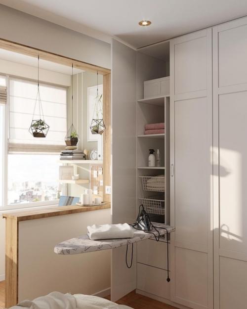 Балкон с рабочей зоной и местом отдыха перетекает в спальню с вместительным и функциональным шкафом. 03