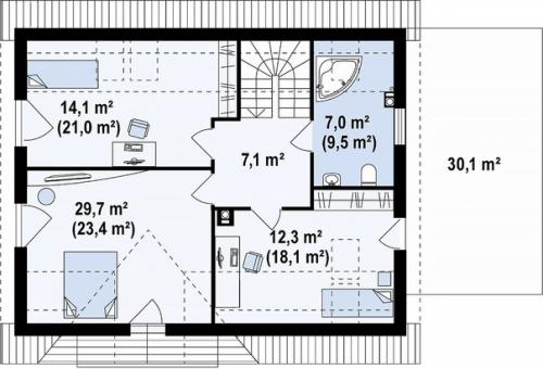 Планировка загородного дома Z128gp от компании Z500. 02