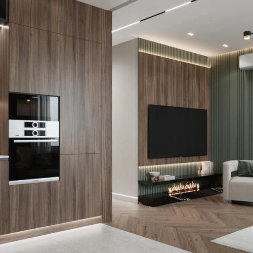 Кухня - гостиная и коридор из одного проекта, в едином стиле и общей площадью - 33 кв. 02