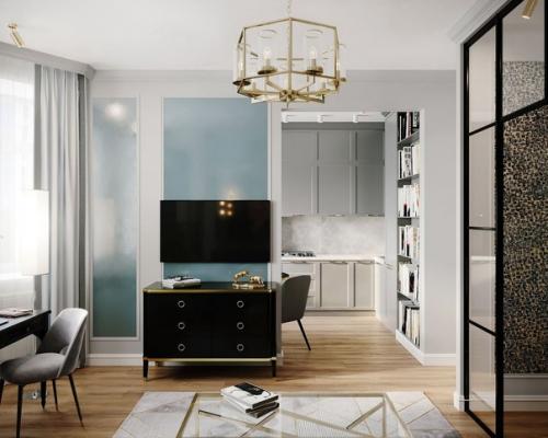 Красивый, элегантный интерьер квартиры площадью 43 кв. 01