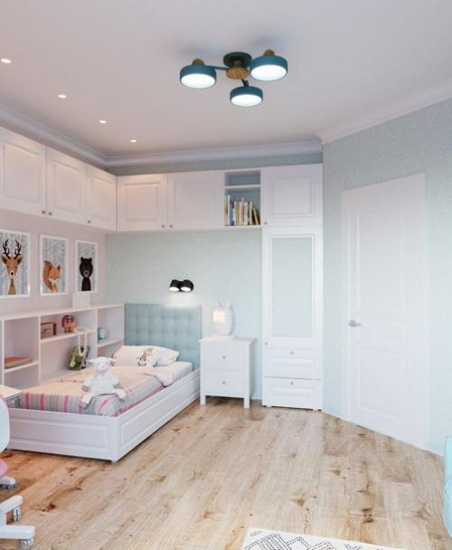 Светлый интерьер детской комнаты в частном доме, предназначенной для 6-летней девочки. 01