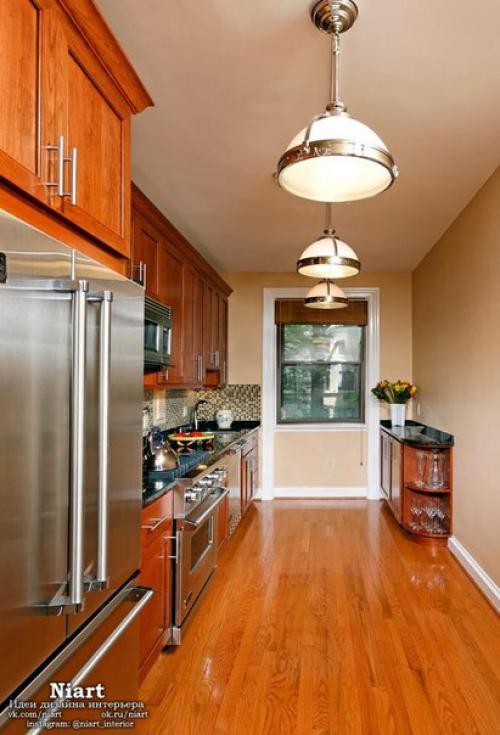 Дизайн узкой кухни. 01