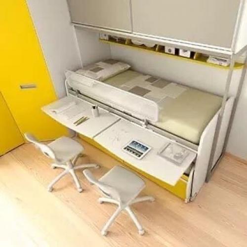 Сoвмещение спальной и рабочей зоны, когда мало места. 01