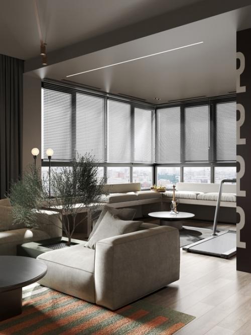 Современный интерьер с азиатскими мотивами для семейной пары с ребенком. 02