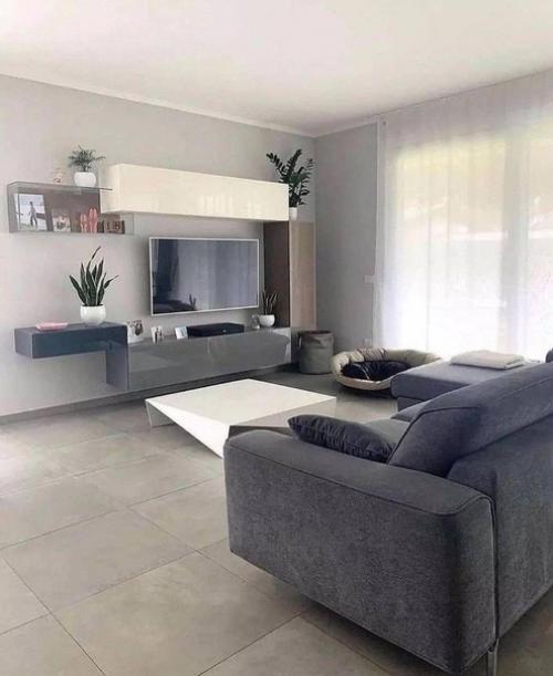 Серо - белая кухня - гостиная без лишних изяществ. 01