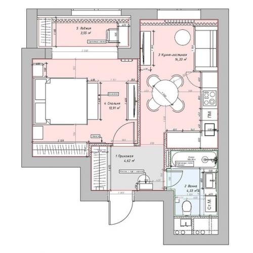 Проект 1-комнатной квартиры 40, 7 кв. 09