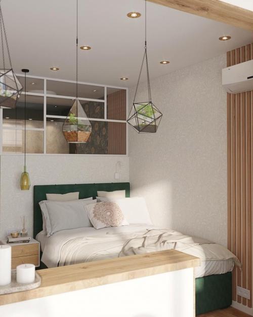 Балкон с рабочей зоной и местом отдыха перетекает в спальню с вместительным и функциональным шкафом. 02