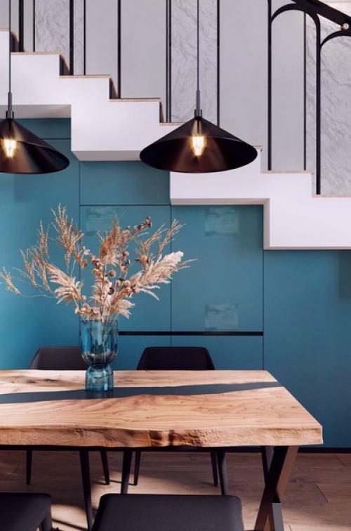 Интерьер, оформленный в свежем и интересном стиле с акцентом на бирюзовом цвете, может создать яркую и энергичную атмосферу. 02