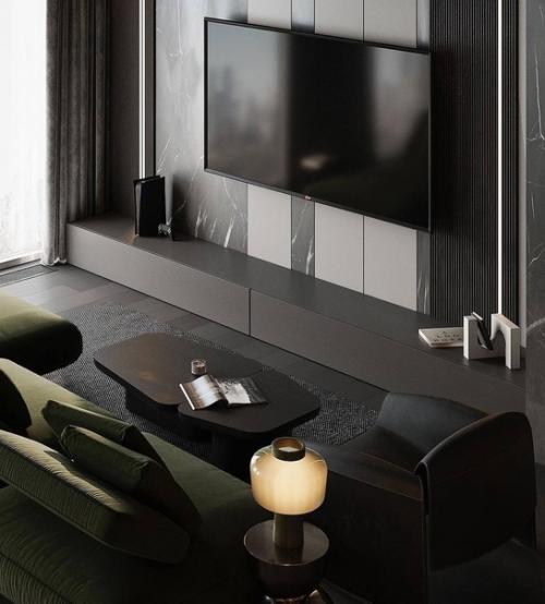 Интерьер кухни - гостиной в тёмных тонах - это стильное и элегантное решение для любого дома. 02