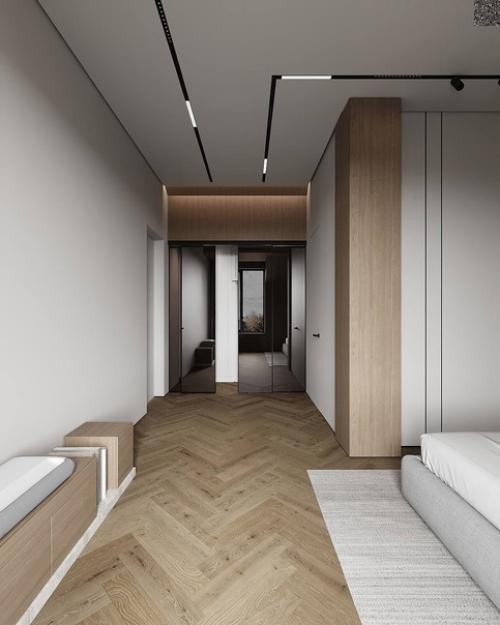 Спальня в лаконичном стиле и светлых тонах площадью 19 m. 04