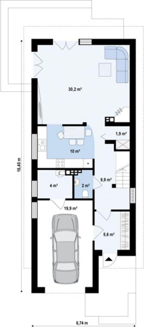 Оригинальный мансардный коттедж для узкого участка. 03 Оригинальный мансардный коттедж для узкого участка. 03