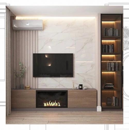 Холодный серый и тёплый пудровый - прекрасное сочетание оттенков для оформления интерьера кухни - гостиной в современном стиле. 03