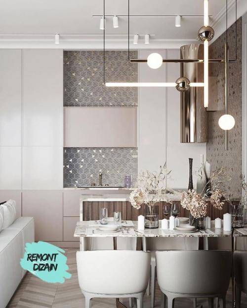 Нежныи Дизаи н - проект кухни/гостинои /столовои площадью 24, 27 кв. 01